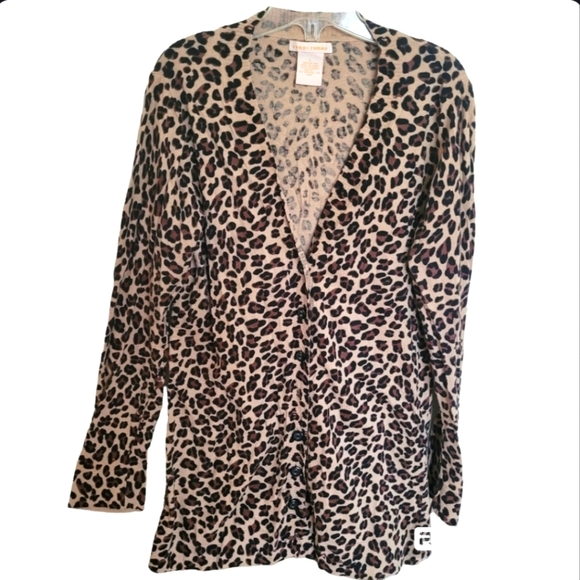 Sweet Romeo Cotton Leopard V-Neck Button Down Cardigan Size Large - Picture 1 of 6